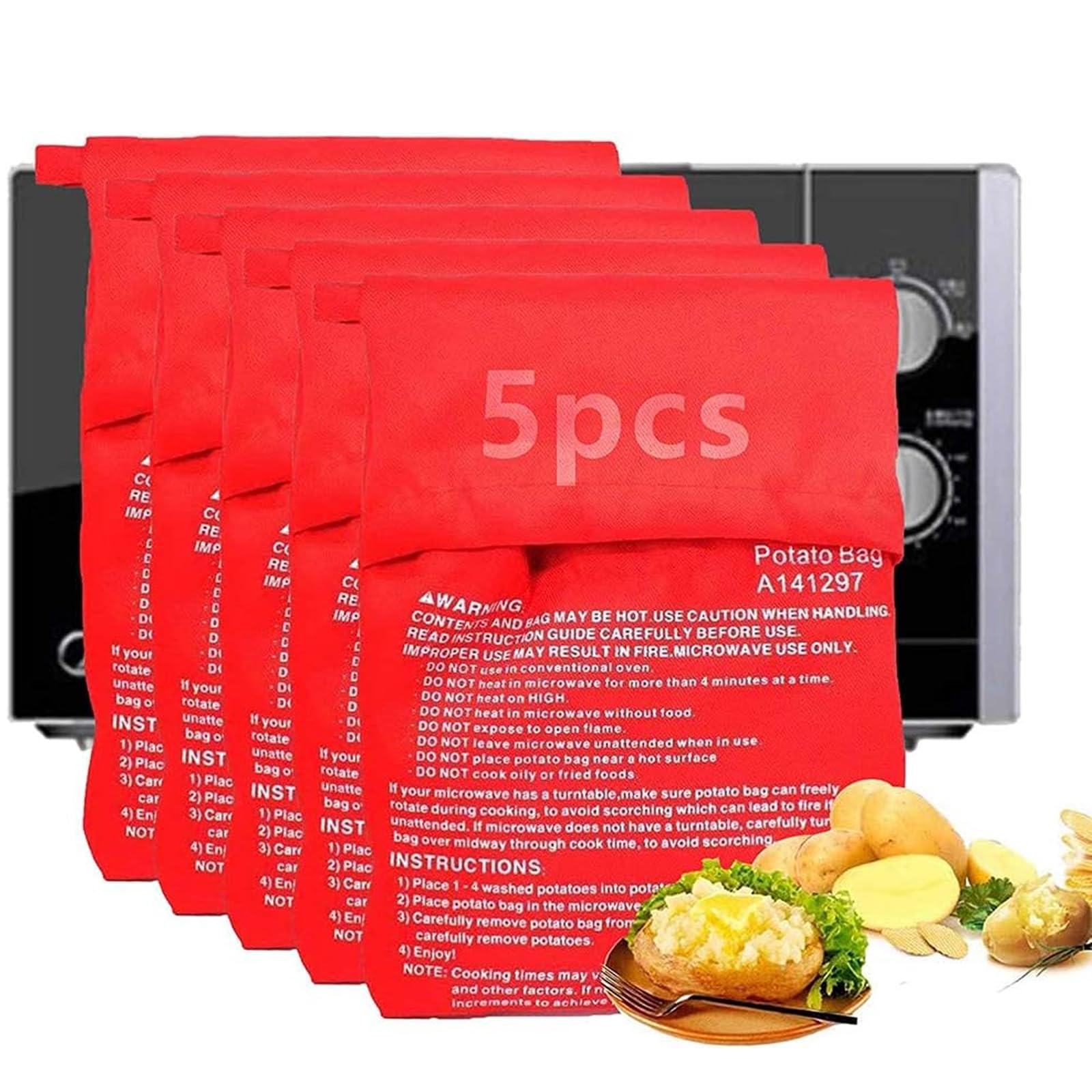 5Pcs Reusable Microwave Potato Bags - Express Baking Tool for Tortillas, Corn on The Cob in Just 4 Minutes