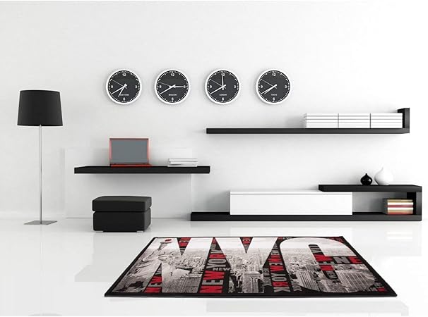 Lalee Tapis Design Motif New York Rougegrisnoircrème