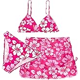 COOLOYA Girl's 3 Piece Floral Print Bikini Sets High Waisted Bathing Suits Swimsuit with Mesh Beach Skirt Coverups