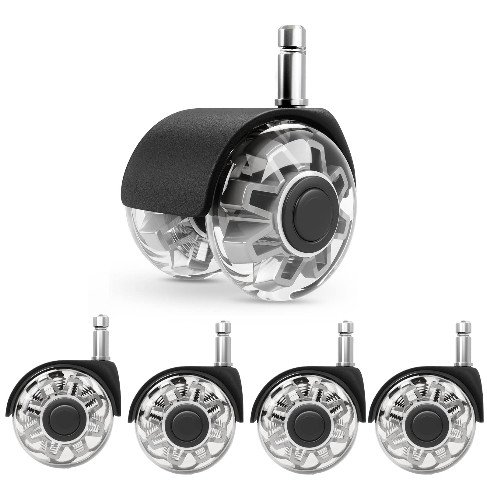 Replacement Office Chair Wheels (1000 kg) - 11 x 22 mm Wheels for Office Chairs, Smooth and Quiet Hard Floor Castors, Desk Chair Wheels for Gaming Chairs, Suitable for Any Floor, No Scratches