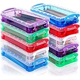 Caeuiciw 10 Packs Plastic Pencil Box Stackable Pencil Case Bulk Crayon Box with Snap Tight Lid Plastic Brush Painting Storage Organizer for Office Home Supplies (Colorful)