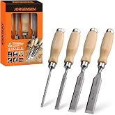 Jorgensen 4-Piece Wood Chisel Set, 1/4", 1/2", 3/4", 1" | Chromium Alloy Steel Beveled-Edge Wood Chisels for Woodworking, Ergonomic Hardwood Handles with Metal Ferrules
