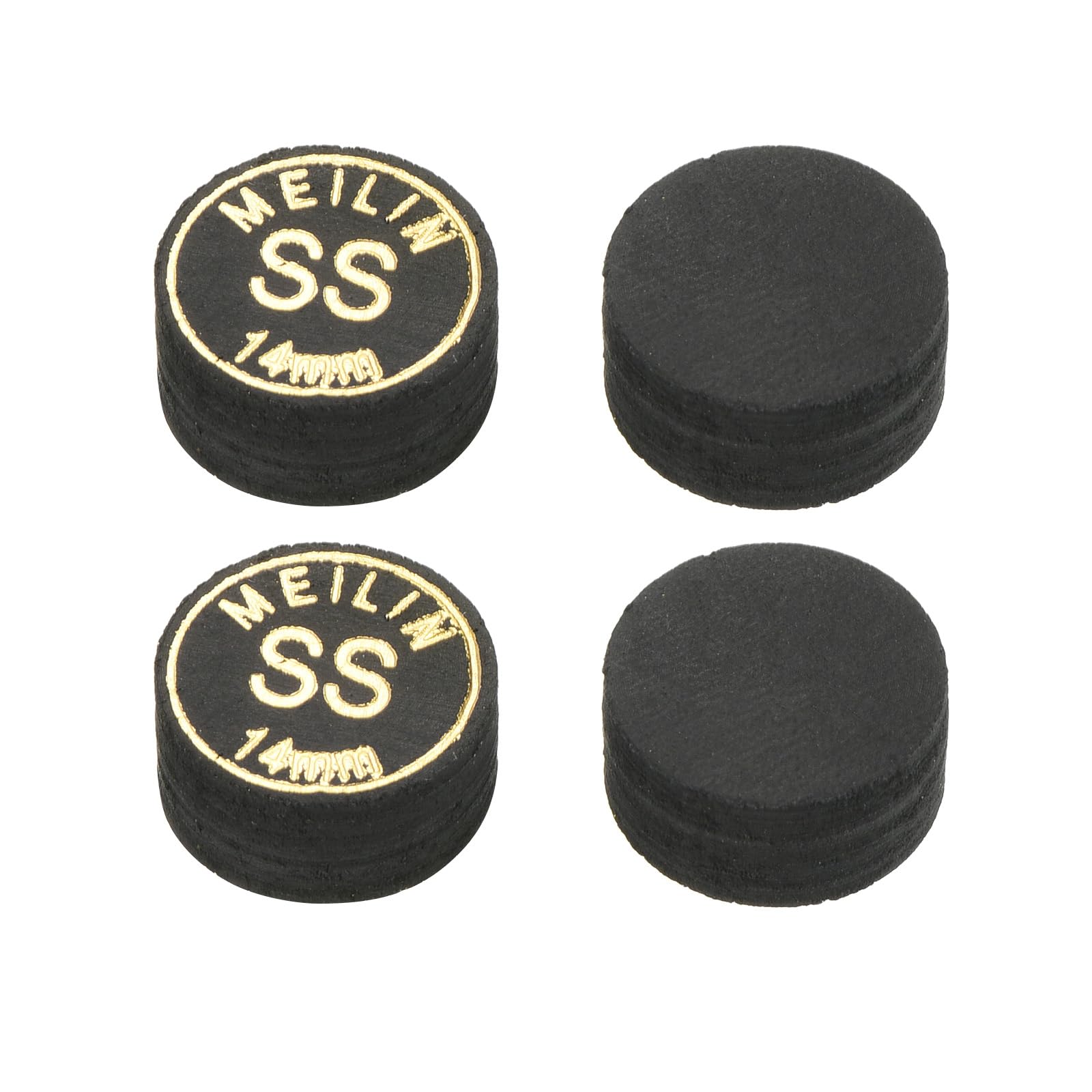 M METERXITY 4 Pack Pool Cue Tips - Laminated Billiard Cue Tips, Super Soft Multiple Layer Faux Leather, Apply to Pool Cues/Snooker (14mm Dia, Black)