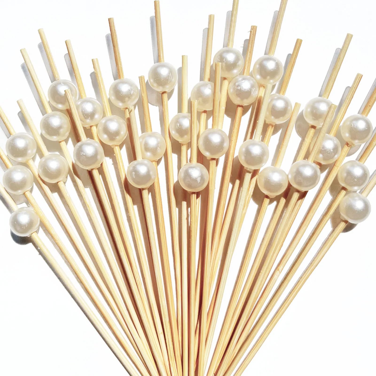 Photo 1 of  Cocktail Picks,White Pearl Fancy Toothpicks for Appetizers,4.7 Inch Long Decorative Bamboo Cocktail Skewers Sticks for Wedding Decor Bridal Shower Decorations,Charcuterie Boards Accessories