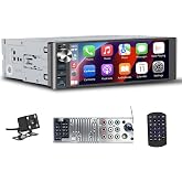 Single Din Radio Car Stereo with Wireless Apple Carplay &amp; Android Auto, AM | Car Stereo Bluetooth, FM Radio, 2 Subwoofer Outputs, 240W 4.2CHN, USB/Type-C, SWC, Front &amp; Backup Camera, High Power