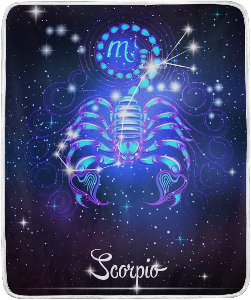 12 Constellation Zodiac Signs Scorpio Throw Blanket, Lightweight Warm Polyester Blankets for Bed Couch Sofa Travelling Camping, 50 x 60 Inch