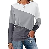 ORANDESIGNE Women's Color Block Long Sleeve Tunics Tops Casual Striped Crew Neck Shirts Loose Blouses