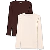 Amazon Essentials Women's Slim-Fit Long Sleeve Rib Knit Crew Neck Top (Available in Plus Size), Pack of 2