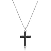 Metro Jewelry Timeless Carbon Fiber Cross Pendant for Men in Stainless Steel 24 Inches Long Box Chain Lobster Claw