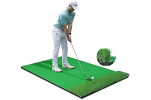 Ponsonbay Golf Hitting Mat, Thickening Artificial Turf Practice Golf Mat with 3 Tees for Outdoor & Indoor Training Swing & Chipping in Backyard, Garage, Basement, Range, Simulator