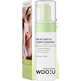 WOO:U Hyaluronic Acid &amp; Ceramides Facial Cleanser - Dermatologist Tested, Anti Aging, Korean Skin Care - Hydrating Milky Foam For Soft Radiant Looking Skin - Vegan Cruelty Free, Clean Beauty - 5 Fl Oz