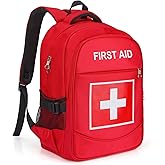E-HORDE First Aid Backpack with Multi-Pocket, Emergency Medical Backpack, Large Capacity & Water-proof, Empty First Aid Bag for Home Office EMT Paramedics, Red