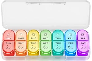 WINDTRACE Weekly Pill Organizer 2 Times a Day - AM PM Pill Organizer with 7 Daily Color-Coded Small Cases, Morning and Night Travel Pill Cases for Vitamins, Medicine, & Supplements