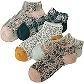 Women's Cute Ankle Socks Floral Cotton Casual Low Cut No Show Sock for Girls 5 Pack