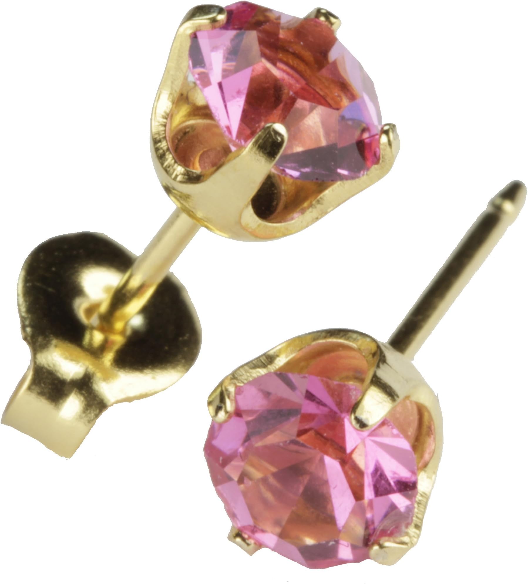 Sensitive Regular Gold Plated Birthstone Stud Earrings 5mm Claw Setting - October/Rose
