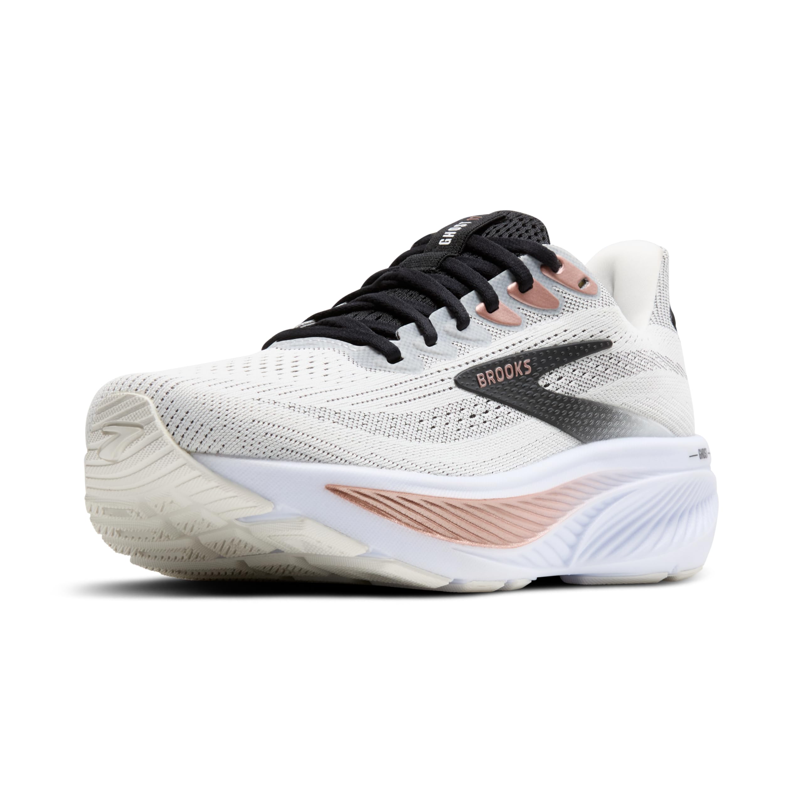Photo 1 of Brooks Women’s Ghost 17 Neutral Running Shoe - White/Black/Rose Gold - 8 Medium