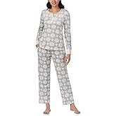 Nautica Pajamas for Women Set, Long Sleeve Henley Pajama Shirt & Pants, Warm Winter Fleece Sleepwear Lounge PJ Sets for Women