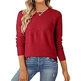 SHEWIN Sweaters for Women Crochet Long Sleeve Crew Neck Sweater Lightweight Shirts Tops Fall Fashion 2025