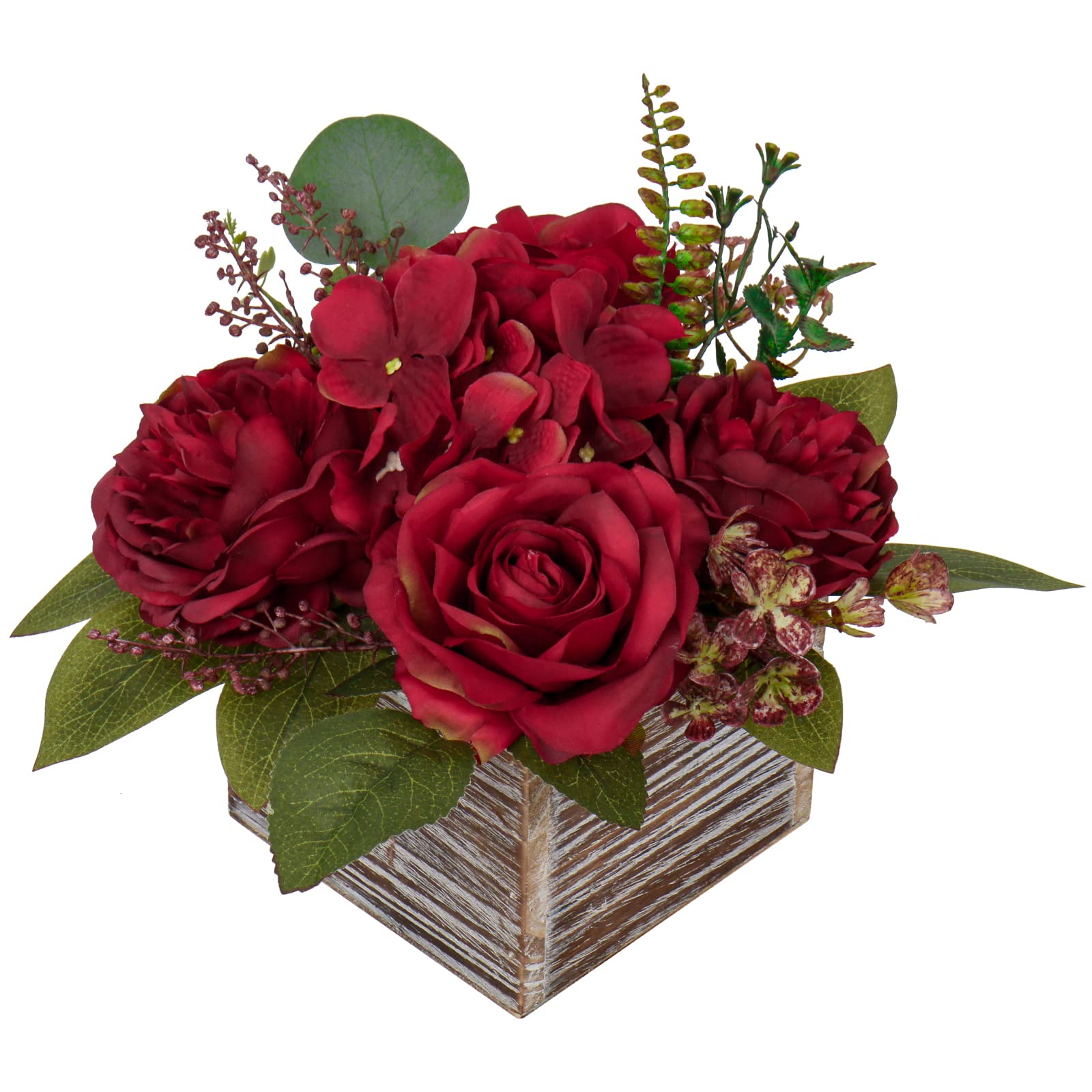 Hollyone Artificial Flowers Mixed Roses Hydrangeas Peonies in Pot, Red Silk Flowers Decorative Faux Flowers with Pot for Centerpiece, Wedding, Bathroom, Kitchen, Home Decor