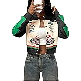SweatyRocks Women's Button Down Cropped Bomber Jacket Y2K Color Block Long Sleeve Racer Baseball Coats