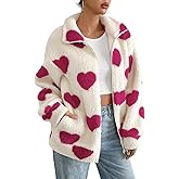 ShawGobow Heart Sherpa Jacket Women,Casual Zip Up Fuzzy Fleece Jackets,Cute Valentines Winter Coat With Pocket