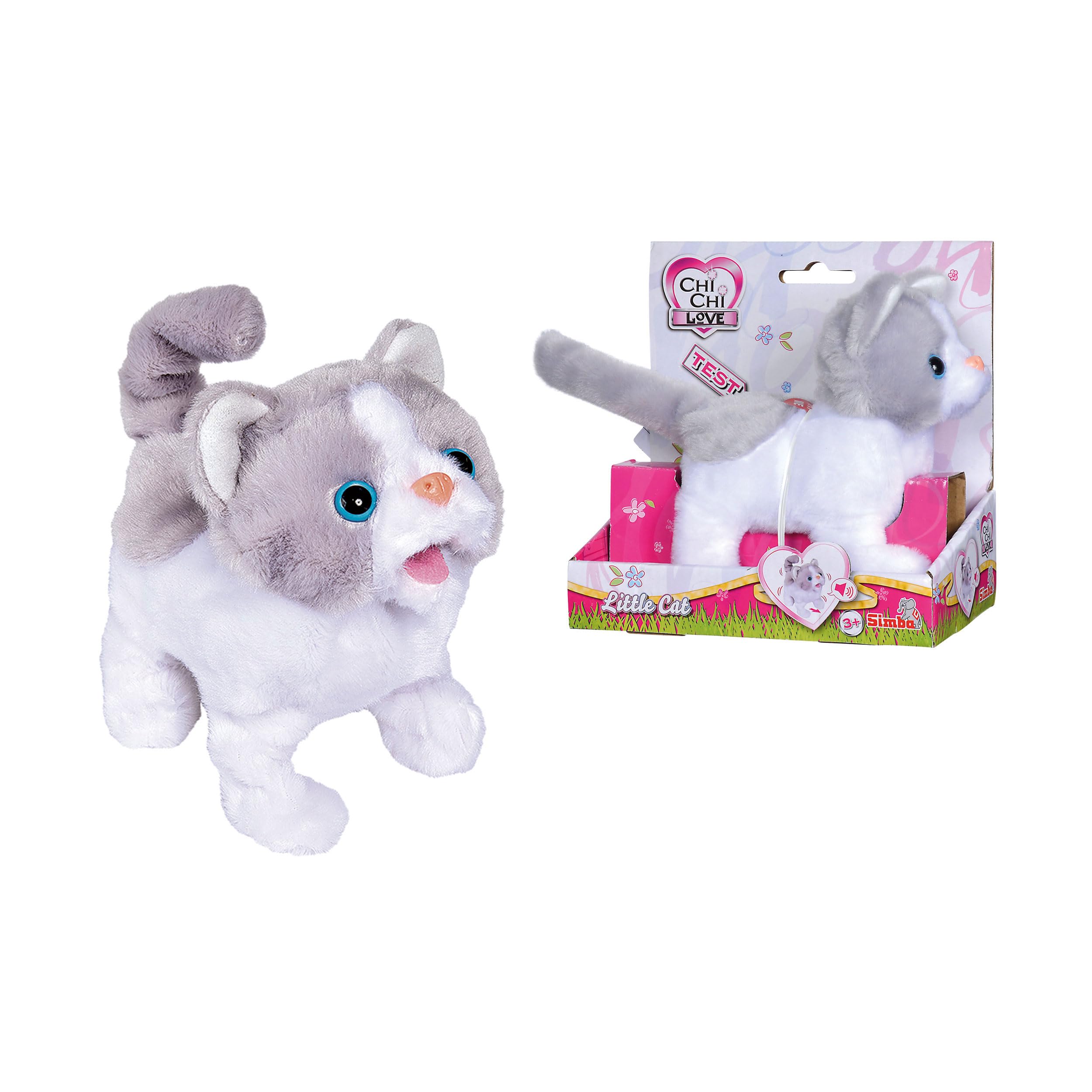 Simba 105893453 - ChiChi Love Little Cat, runs and wiggles with tail, plush cat, with function, with sound, suitable for children over 5 years, 15 cm,Aus plastic