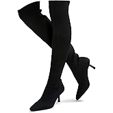 ErikenUrben Women Over The Knee Knit Boots High Heel Thigh High Socks Boots Pointed Toe