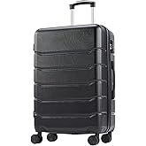 OLIXIS 24 Inch Luggage, Hardside Suitcase with Spinner Wheels, Lightweight ABS Hard Shell Checked Luggage, TSA Approved Lock, Expandable Medium Suitcase for Travel & Business–Black