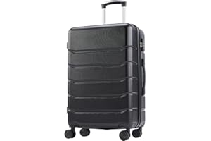OLIXIS 24 Inch Luggage, Hardside Suitcase with Spinner Wheels, Lightweight ABS Hard Shell Checked Luggage, TSA Approved Lock, Expandable Medium Suitcase for Travel & Business–Black