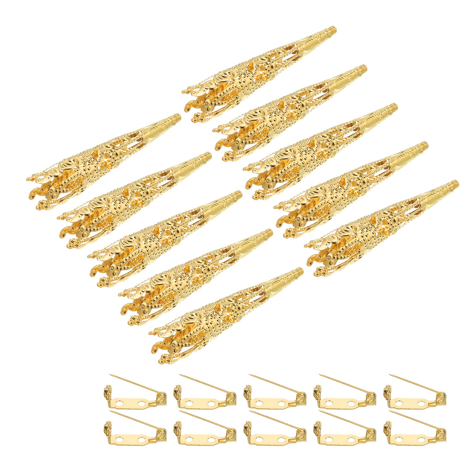PATIKIL 41mm Corsage Decorative Holder, 10 Pcs Brooch Pin Vase Pocket Boutonnieres Holder with Bar Pins for Wedding Party DIY Crafts, Gold Tone
