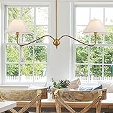 VANZARLA Modern Gold Linear Chandelier for Kitchen Island, 2-Light Linear Light Fixture with Off-White Fabric Shade, Rustic P