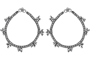 Antique Brass Indian Traditional Ethnic Silver Oxidized Party-wear Wedding Ghungroo Bead Banjara Payal Anklet Women