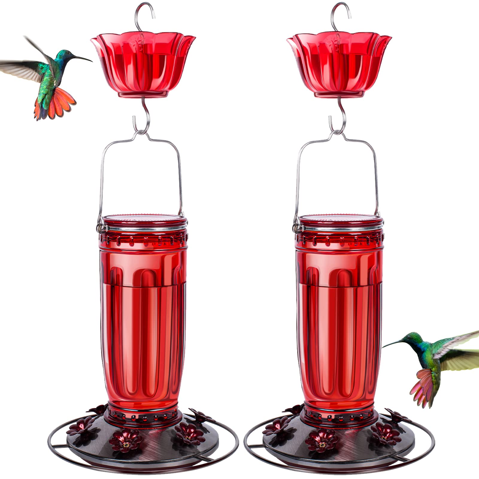 Photo 1 of Kingsyard 2 Pack  Hummingbird Feeder for Outdoors, 16 Oz Wild Bird Feeder with 6 Feeding Ports Hanging for Garden Yard, Red (Ant Moat Included)