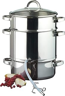 Ribelli Entsafter aus Edelstahl induktionsgeeignet ca. Ø 25 cm ca. 8 Liter Füllvolumen Dampfentsafter mit Glasdeckel - schonendes Entsaften von Obst und Gemüse