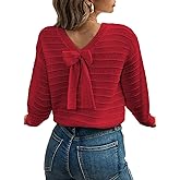 EVALESS Sweaters for Women Long Sleeve Fall Outfits 2025 Back Bow Knot Sweaters Round Neck Solid Knit Pullover Tops