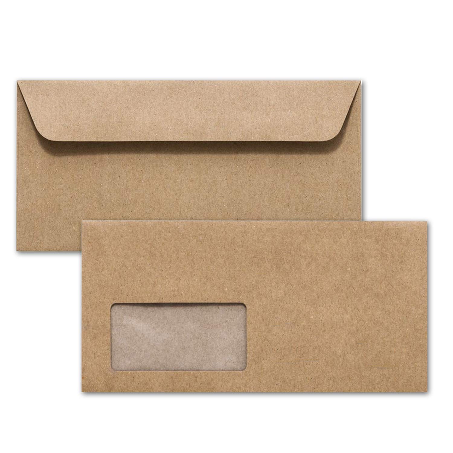 Envelopes DIN Long Recycled Biofenster. – Natural Brown 114 x 229/with Small Gift 50 Umschläge Brown