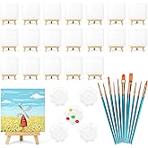 20 Pack Mini Canvases, 6x6in Small Painting Canvas Panel with Mini Easel, Art Canvas Painting Kit with 10 Brushes & 5 Paint Tray for Acrylic Pouring Oil Water Color Gift……