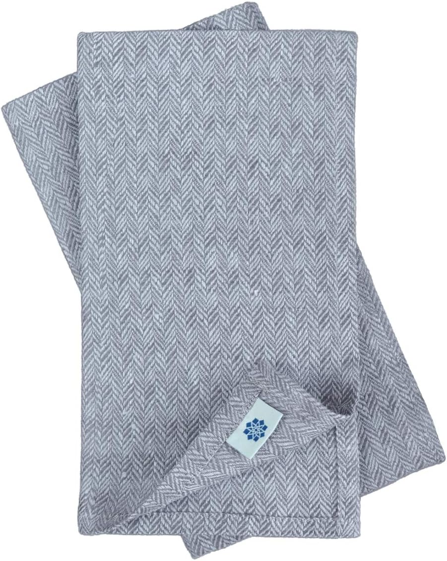 Set of 4 Linen & Cotton Herringbone Napkins ULMA - 100% Linen 47 x 47cm (18.8'' x 18.8'') Pale Violet/Beige