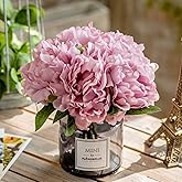 Artificial Hydrangea and Glass vase, Ins Style Artificial Flower Glass Bottle Set, Suitable for Living Room, Dining Table, Office, Wedding, Hotel Banquet and Other Home Decoration. (Purple Pink)