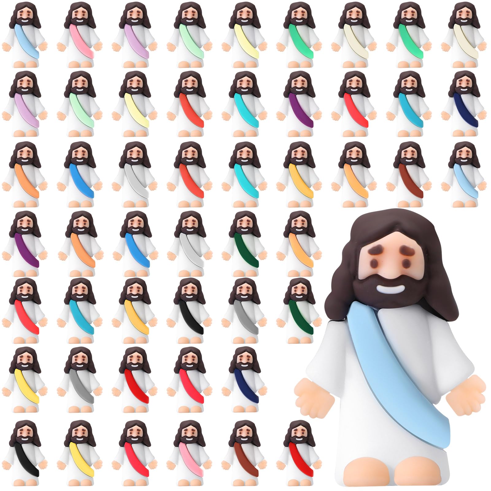 Photo 1 of Sumind 50 Pcs Little Jesus Figures Original Design Miracle Mini Pocket Jesus to Hide and Seek Easter Egg Filling Religious Party Favors Sunday School Baptism Gifts(Comprehensive Colors)