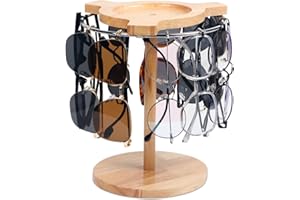 DTUQYX Sunglasses Organizer Glasses Holder Stand with 360 Rotating Display Eyeglasses Rack Wood Base for up to 12 Pairs of Eyewear for Table Dresser Desk