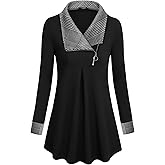 VALOLIA Women's Casual Swing Sweatshirt Long Sleeve Zipper Lapel Fashion Pullover Tunic