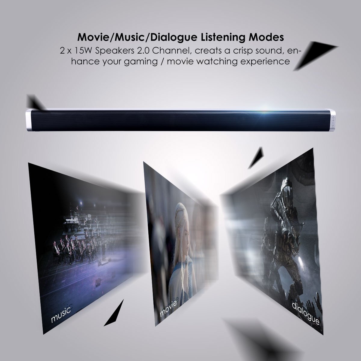 Soundbar, Joly Joy TV Sound Bar 30W Wireless Bluetooth Stereo Speaker 2.0-Channel Powerful Bluetooth Speaker with Remote Control for Indoor and Outdoor Party Sports