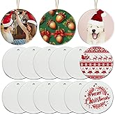Sublimation Ceramic Ornament Blanks Bulk - Double Side White Round Porcelain for Heat Press Printing - Personalized Xmas Tree Ornaments for Crafts (12)
