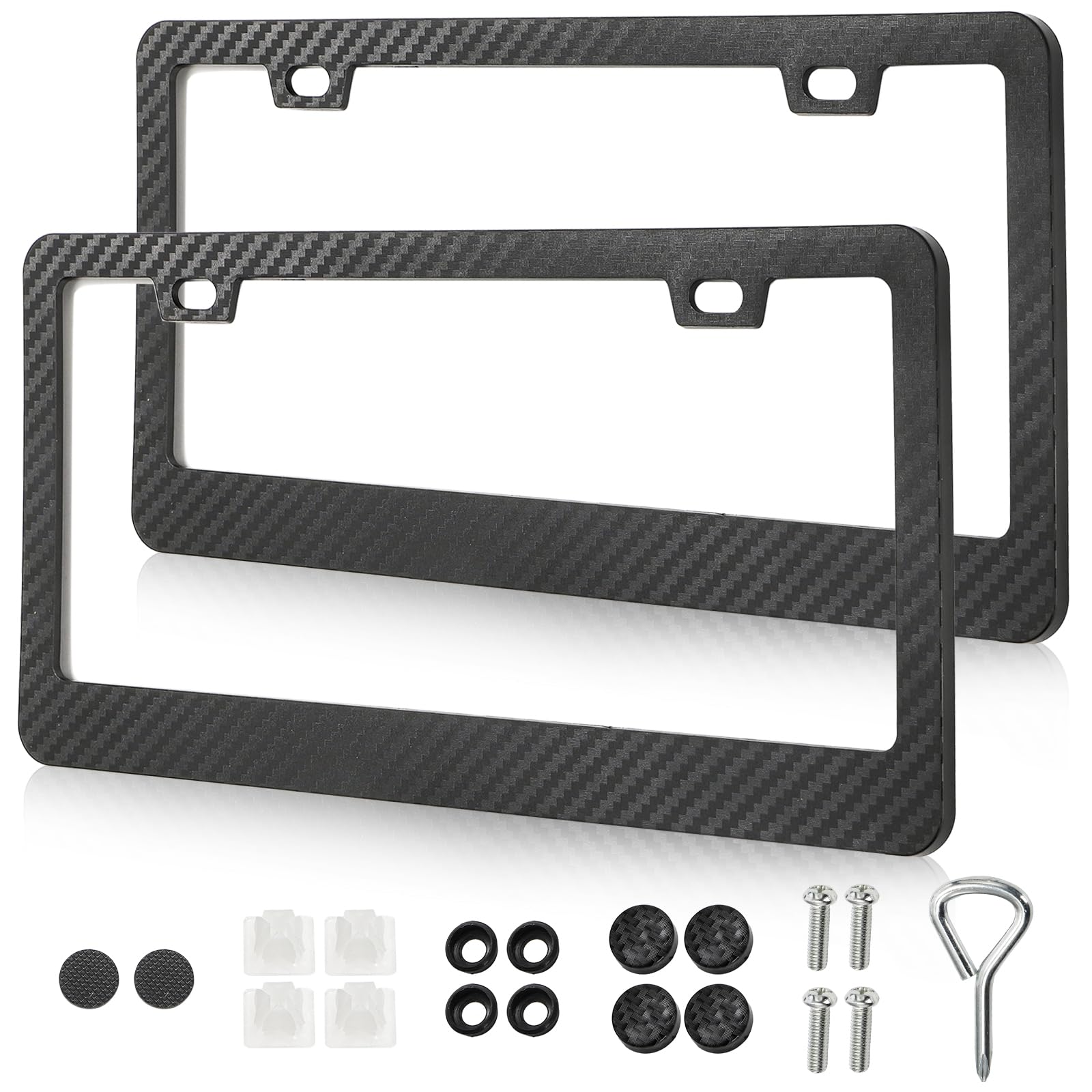 Photo 1 of Nagpew 2 Pack Carbon Fiber License Plate Frames, Black License Plate Cover with Screws Caps, Universal License Plate Holder for US Vehicles, Front, Rear Car Tag, Car Accessory