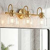 PHIXART 3 Lights 18" Bathroom Vanity Light Fixtures, Gold Traditional Classic Vanity Light with Clear Glass, Bathroom Lightin