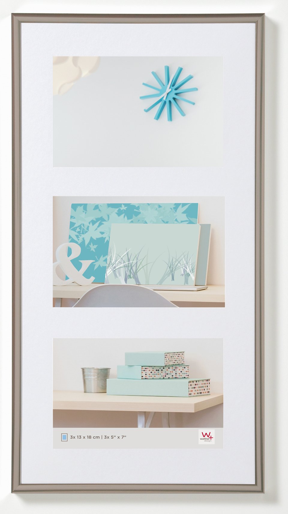 walther design Bilderrahmen stahl 3x 13x18 cm Galerie mit Passepartout, New Lifestyle Kunststoffrahmen KV338D
