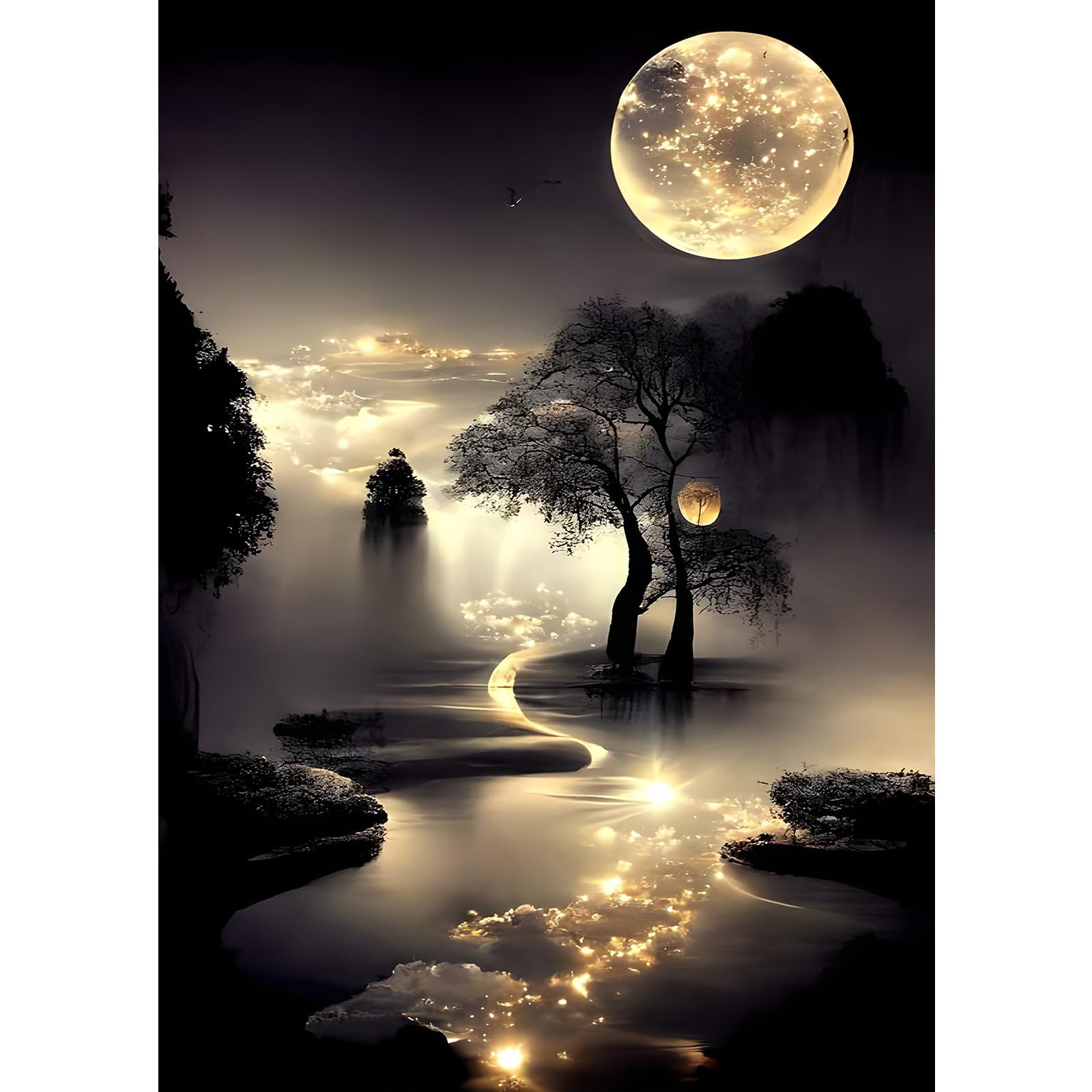 MXJSUA Moonlight 5D Diamond Painting Kits for Adults, Diamond Art Kits for Beginner, DIY Full Round Drill Diamond Dots Gem Art Kits for Home Wall Decor 30x40cm