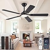 ZMISHIBO 52" Ceiling Fans with Lights, Black Modern Ceiling Fan with Remote, Farmhouse Indoor Ceiling Fan with Dual Finish Blades, Quiet & Strong Motor, Bright LED Light.