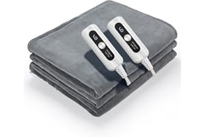 SNUGSUN Heated Blanket, Dual Controller Queen 84"x90", Microplush Flannel Electric Blanket Soft & Anti-Pilling Heating Blanket, Fast Heating 6 Heating Levels & 10 Hours Auto-Off, Dark Grey